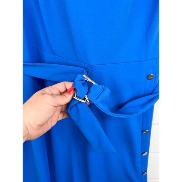 DKNY Blue Waist Belt Button Detail Crew Neck Sleeveless Scuba Crepe Dress Sz 20W - Picture 4 of 15